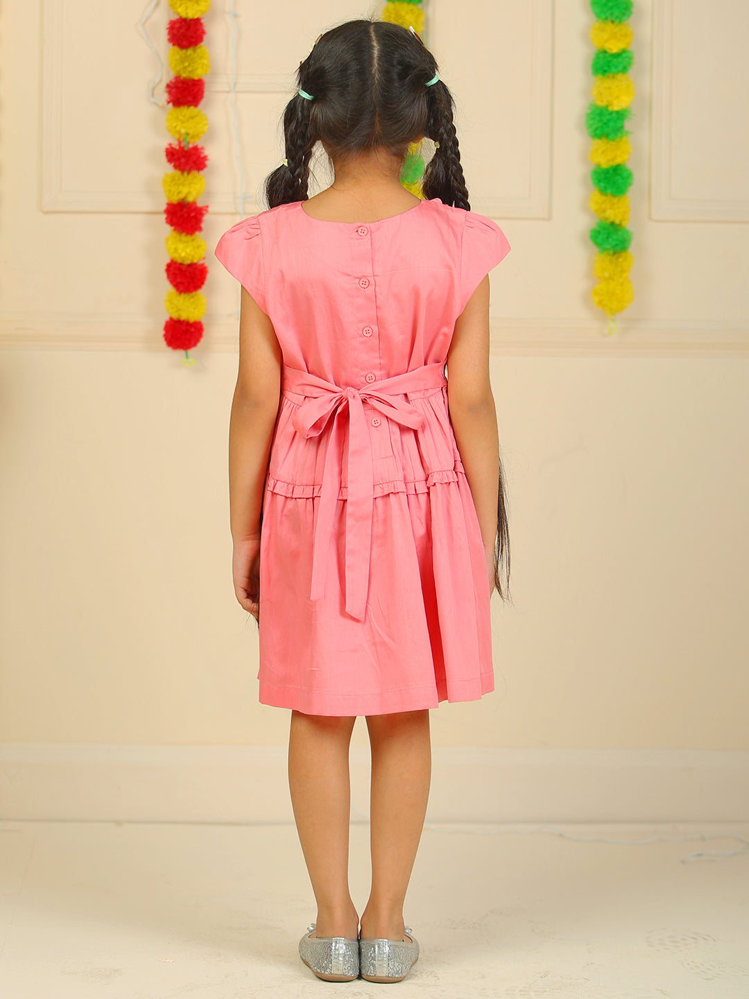 Girls Pink Cotton Satin Dress