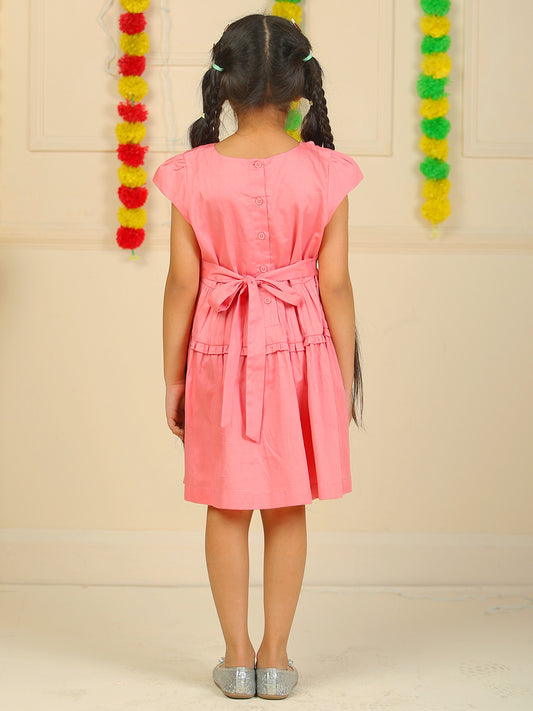 Girls Pink Cotton Satin Dress
