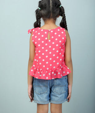 Girls Pink Polka Dotted Georgette Top