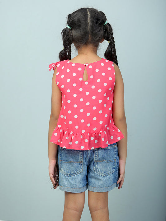 Girls Pink Polka Dotted Georgette Top