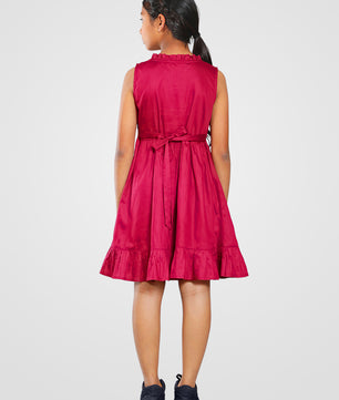 Girls Cotton Satin Dress in Wine Color