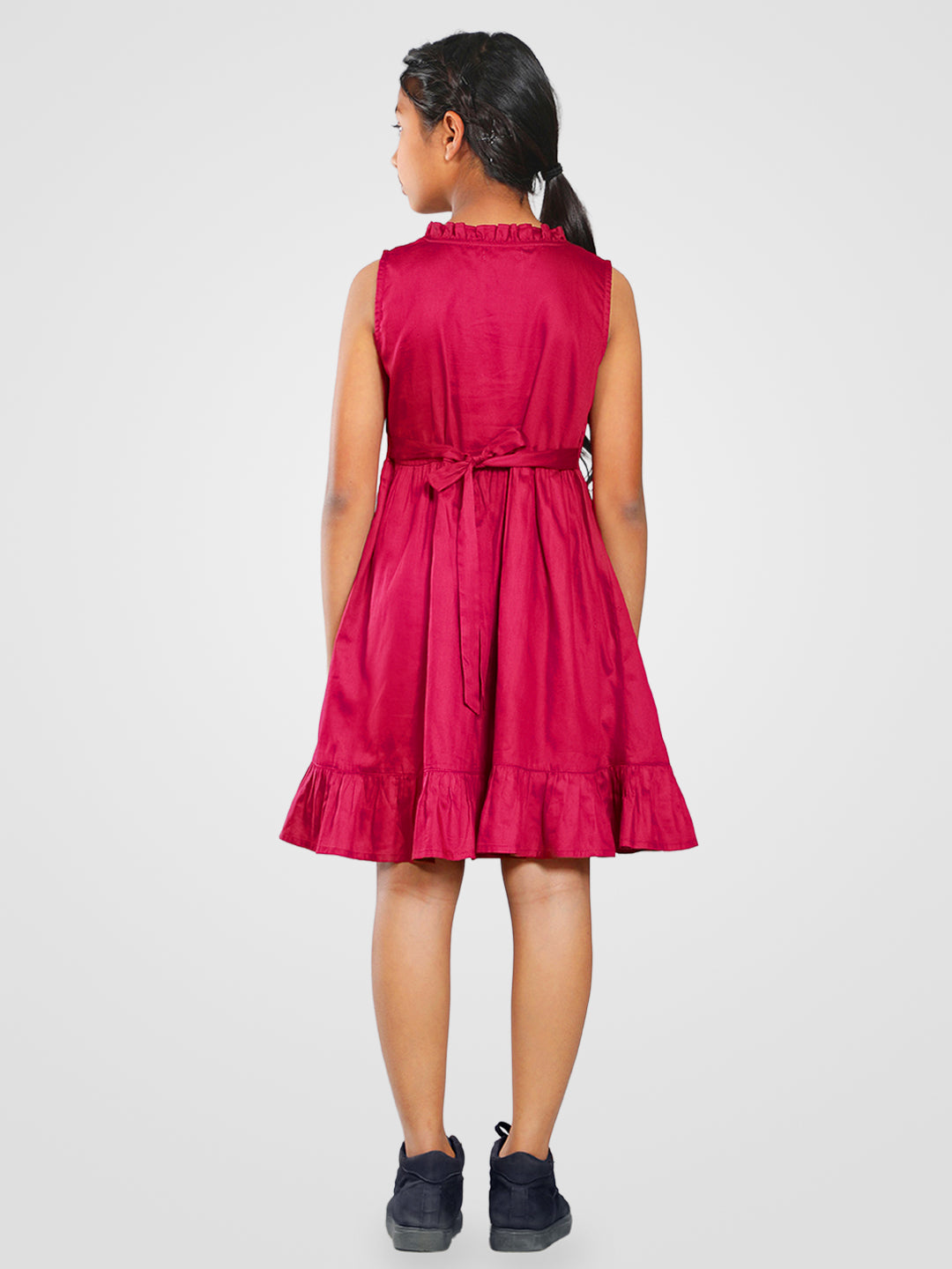 Girls Cotton Satin Dress in Wine Color