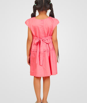 Girls Pink Cotton Satin Dress