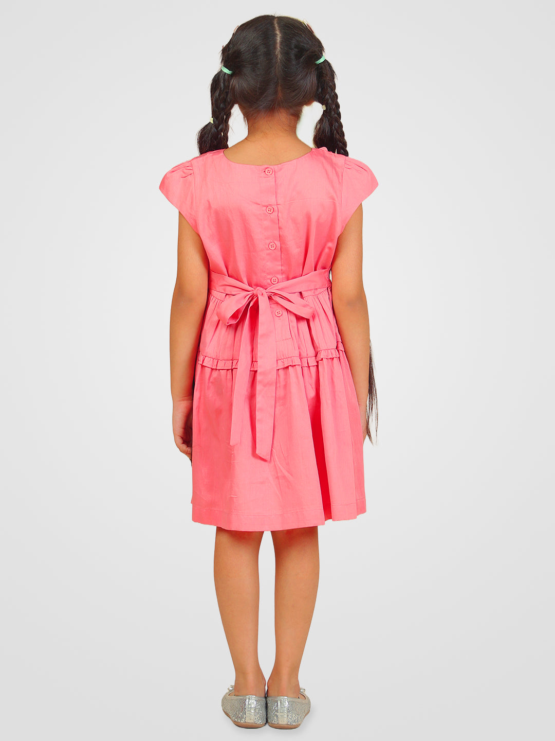 Girls Pink Cotton Satin Dress