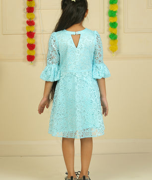 Girls Light Blue Lace Dress