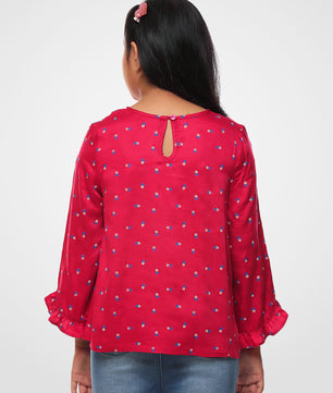 Girls Long Sleeves Rayon Top Maroon