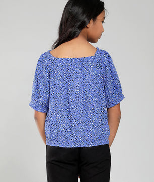 Girls Blue Printed Rayon Top