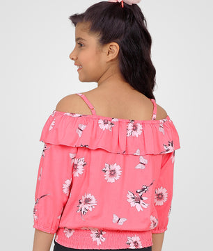 Girls Pink Printed Blouson Top