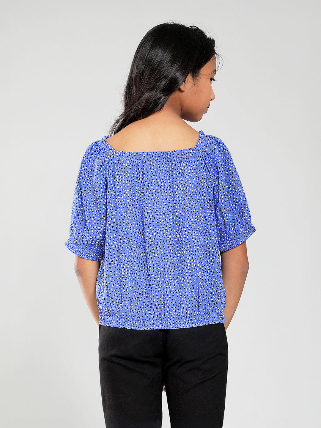 Girls Blue Printed Rayon Top