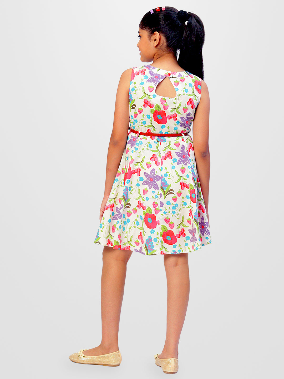 Girls Floral Print Cotton Dress