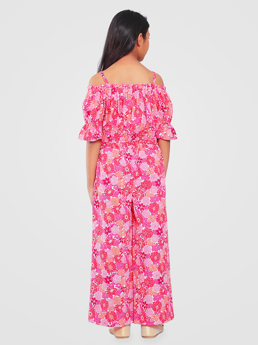 Girls Multicolored Printed Cotton Top and Palazzo Set