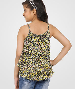 Girls Black Printed Georgette Top