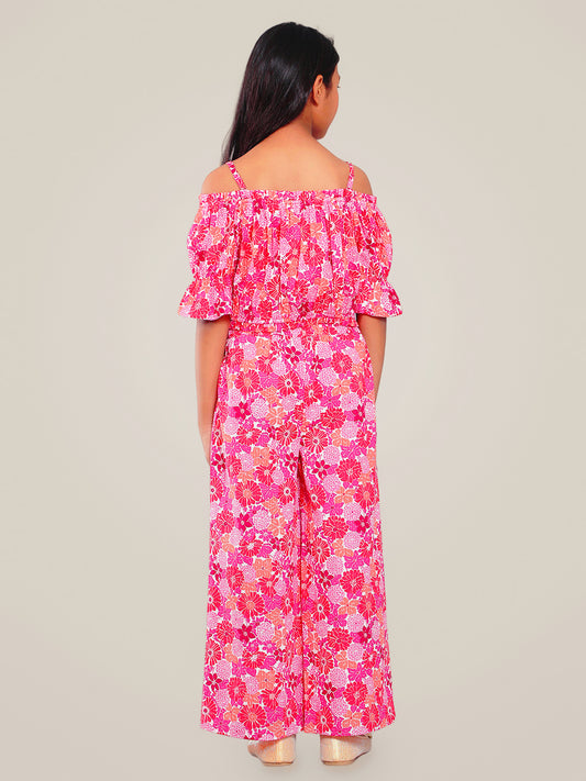 Girls Multicolored Printed Cotton Top and Palazzo Set