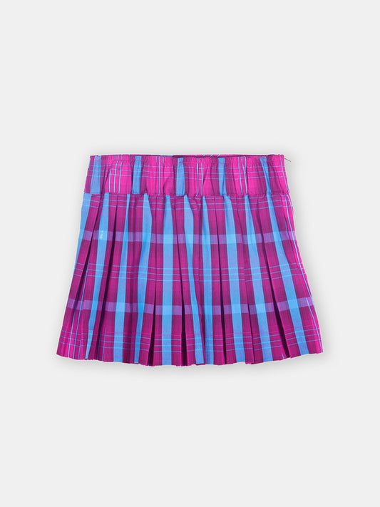 Girls Plaid Skirt in Wine and Blue Checks