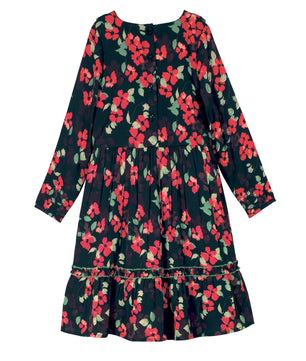 Girls Floral Print Long Sleeve Dress