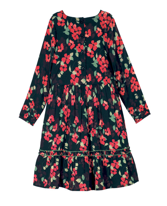 Girls Floral Print Long Sleeve Dress