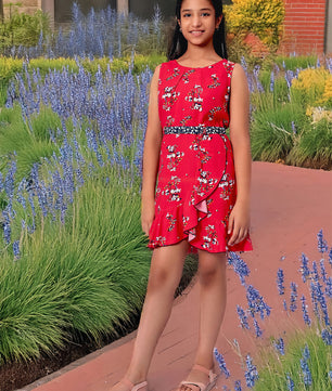 Girls Red Rayon Dress