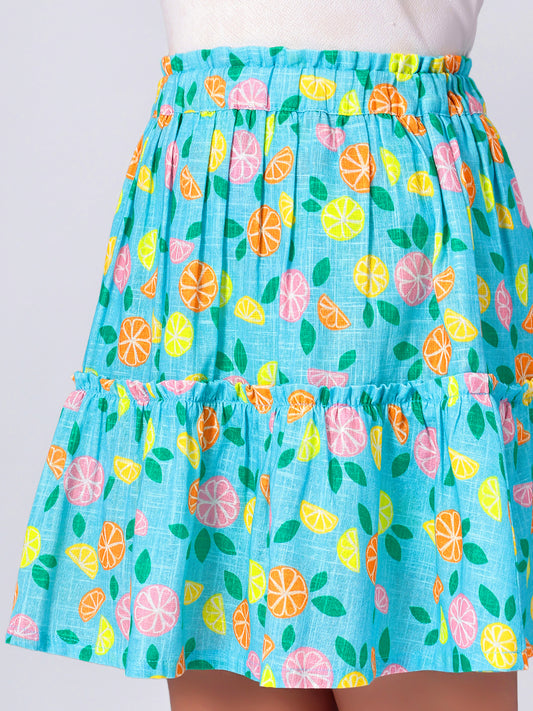 Girls Tiered Skirt in Printed Cotton