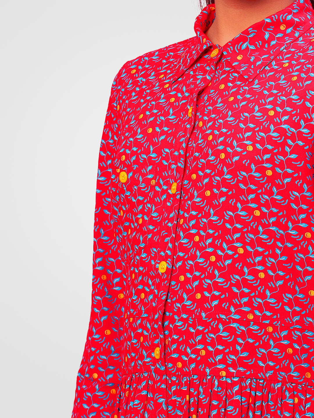 Girls Shirt Style Long Sleeves Dress in Rayon