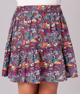 Girls Tiered Skirt in Printed Viscose Rayon