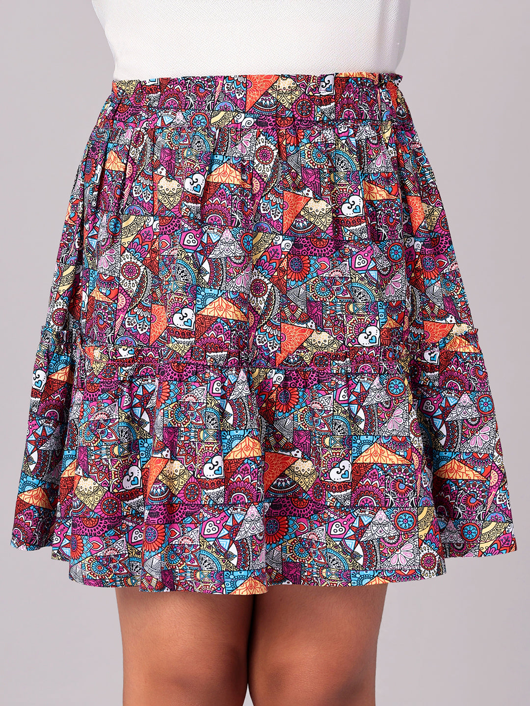 Girls Tiered Skirt in Printed Viscose Rayon
