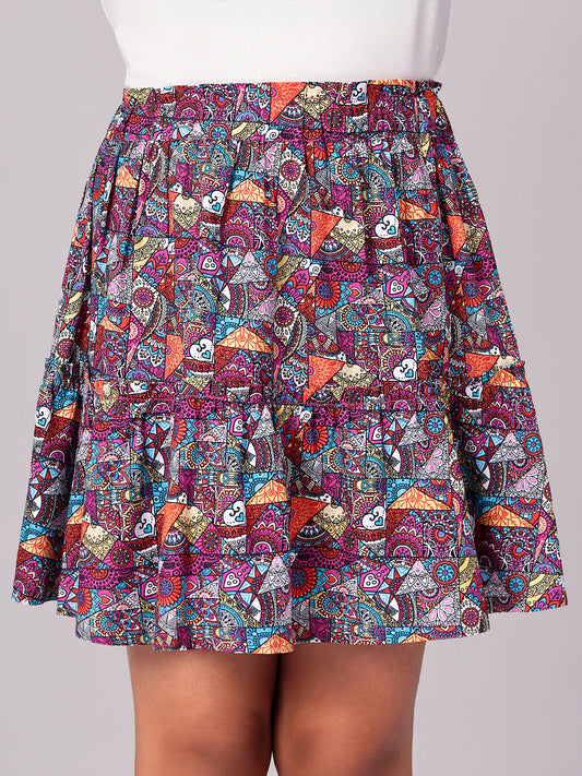 Girls Tiered Skirt in Printed Viscose Rayon
