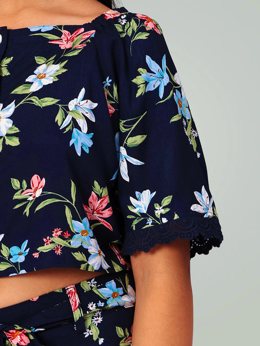 Girls Printed Rayon Top and Palazzo Set