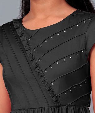 Girls Cotton Satin Dress in Black Color