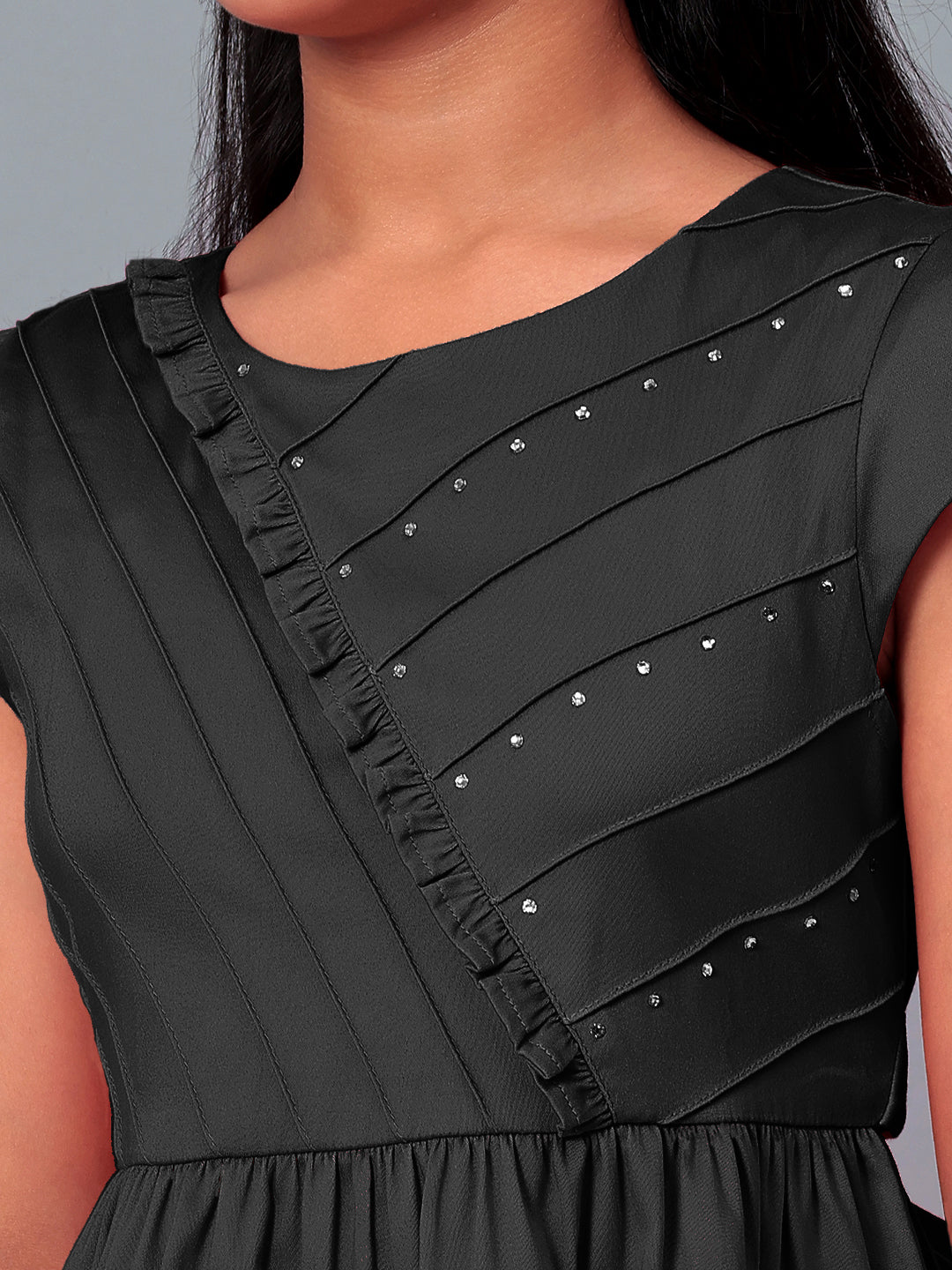 Girls Cotton Satin Dress in Black Color