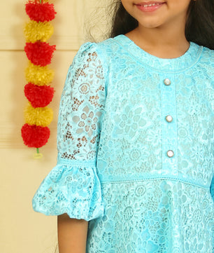 Girls Light Blue Lace Dress
