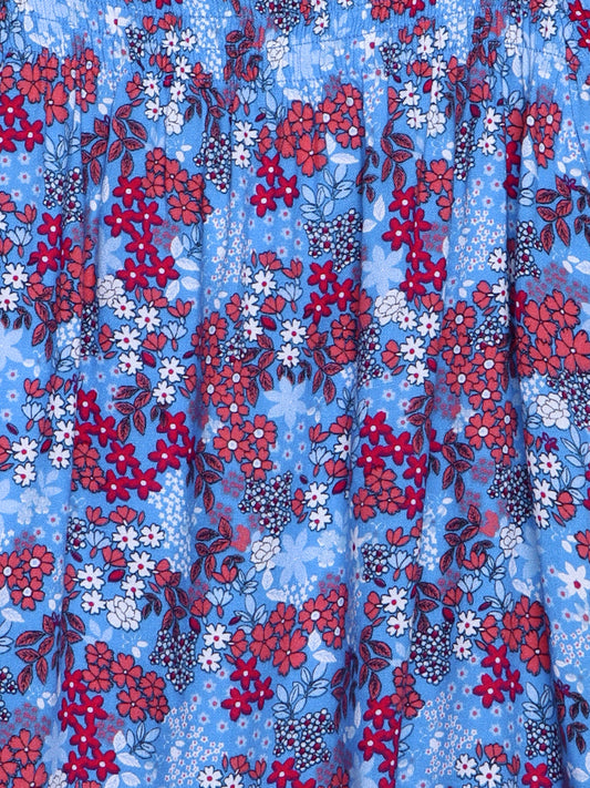 Girls Cold Shoulcer Top in Blue Printed Rayon