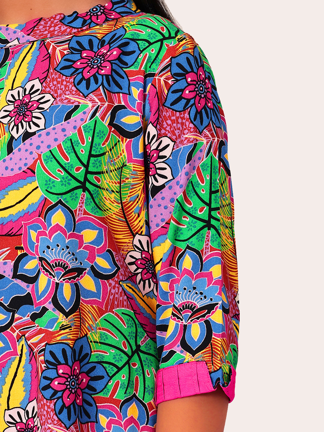 Girls Multicolored Printed Rayon Dress