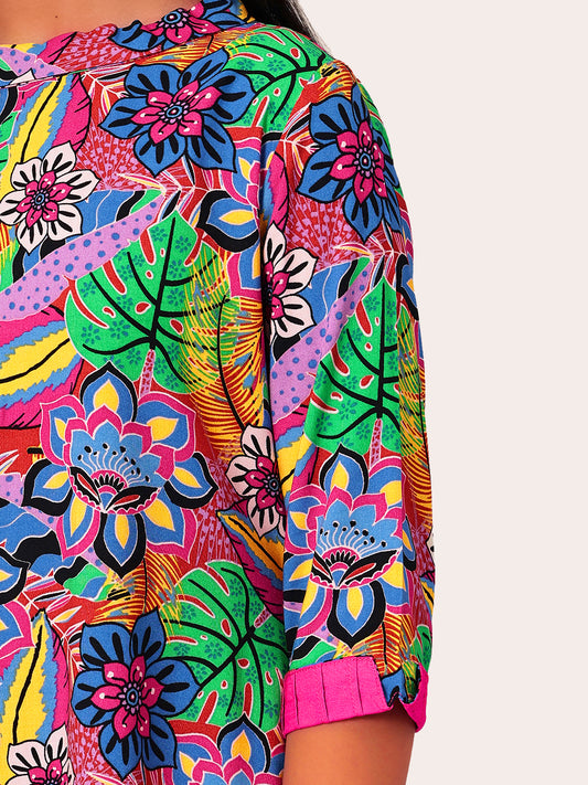 Girls Multicolored Printed Rayon Dress