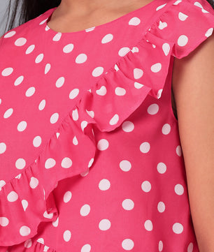 Girls Pink Polka Dotted Georgette Top