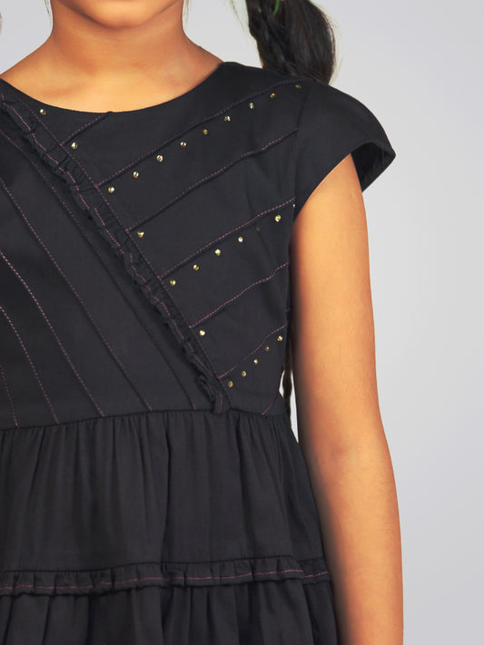 Girls Black Cotton Satin Dress