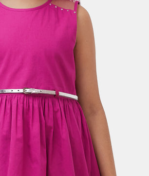 Girls Magenta Cotton Dress