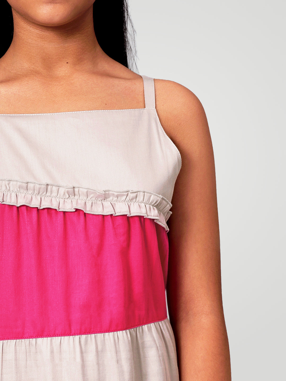 Girls Color Blocked Dress in Glazed Cotton