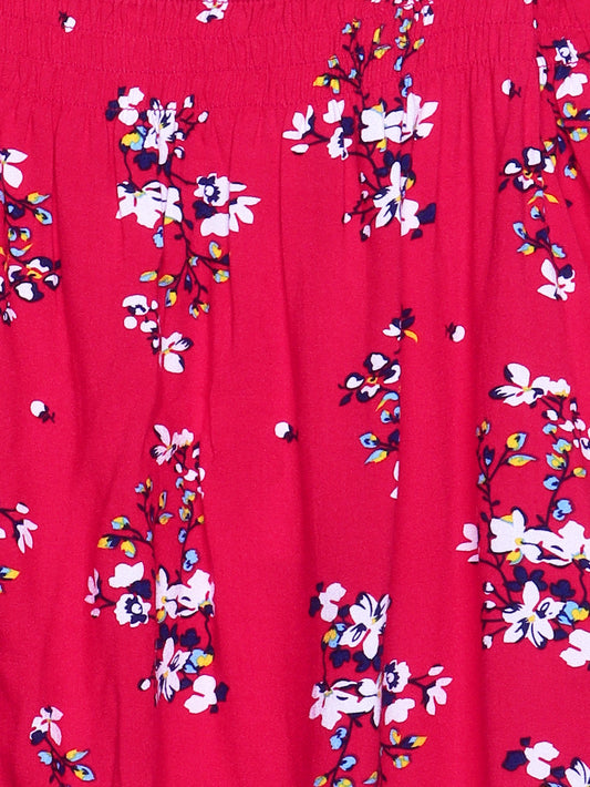 Girls Cold Shoulder Top in Red Printed Rayon