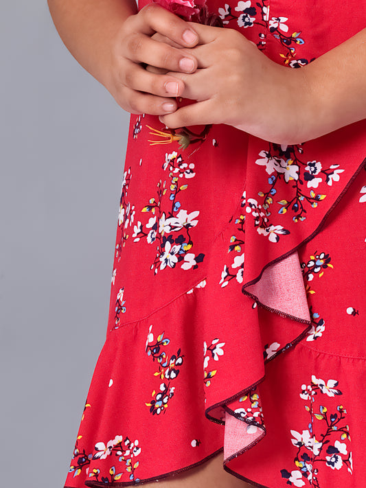 Girls Red Rayon Dress