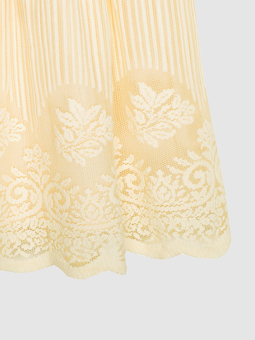 Girls Scalloped Hem Lace Dress in Beige Color