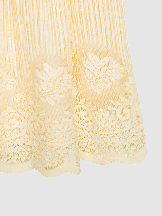 Girls Scalloped Hem Lace Dress in Beige Color
