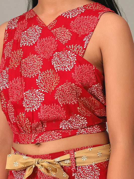 Girls Red Rayon Clothing Set