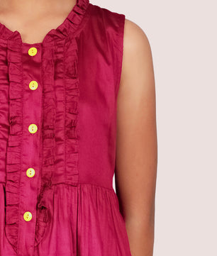 Girls Cotton Satin Dress in Wine Color