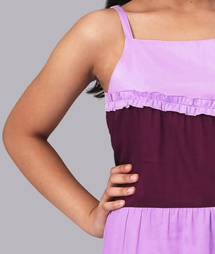 Girls Color Blocked Dress in Glazed Cotton