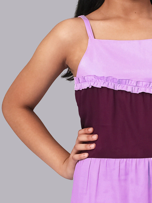 Girls Color Blocked Dress in Glazed Cotton