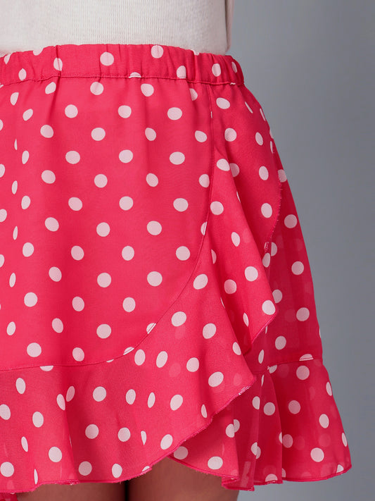 Girls Pink Polka Dotted Georgette Skirt