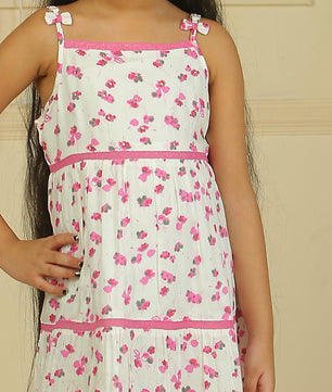 Girls Tiered Midi Dress in Printed Rayon Fabric