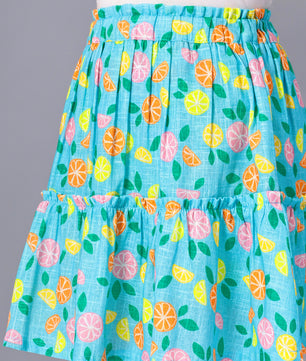 Girls Tiered Skirt in Printed Cotton