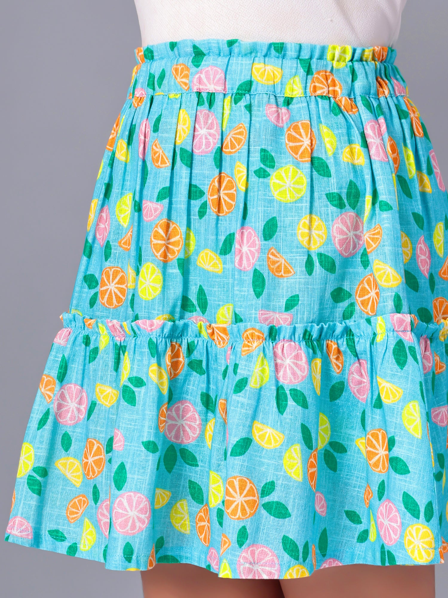 Girls Tiered Skirt in Printed Cotton