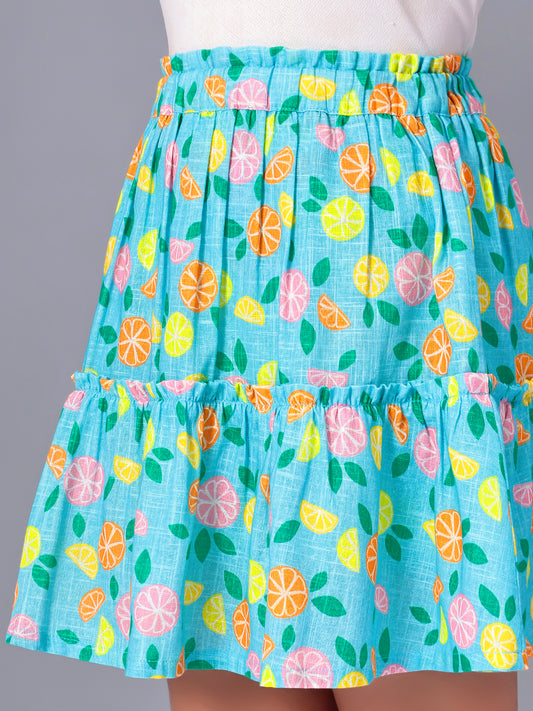 Girls Tiered Skirt in Printed Cotton